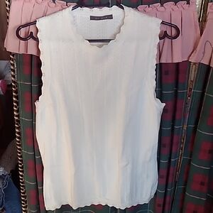 Suzy Shier White Scalloped Blouse